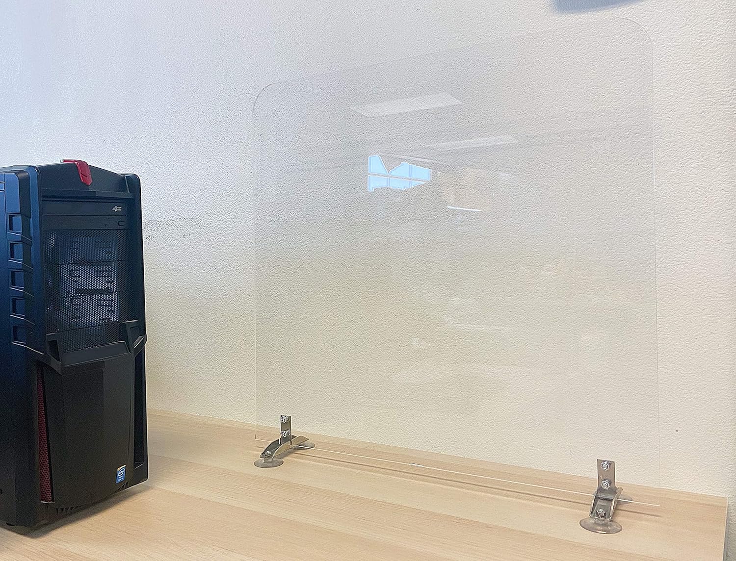 Sneeze Guard-24”W x 24”H Clear Acrylic 6mm Table Divider Stand Barrier Premium Plexiglass Protective Shield for Office, Reception, School (No Transaction Window)