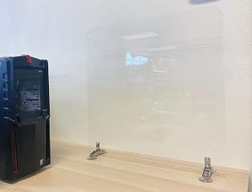 Sneeze Guard-24W x 24H Clear Acrylic 6mm Table Divider Stand Barrier Premium Plexiglass Protective Shield for Office, Reception, School No Transaction Window