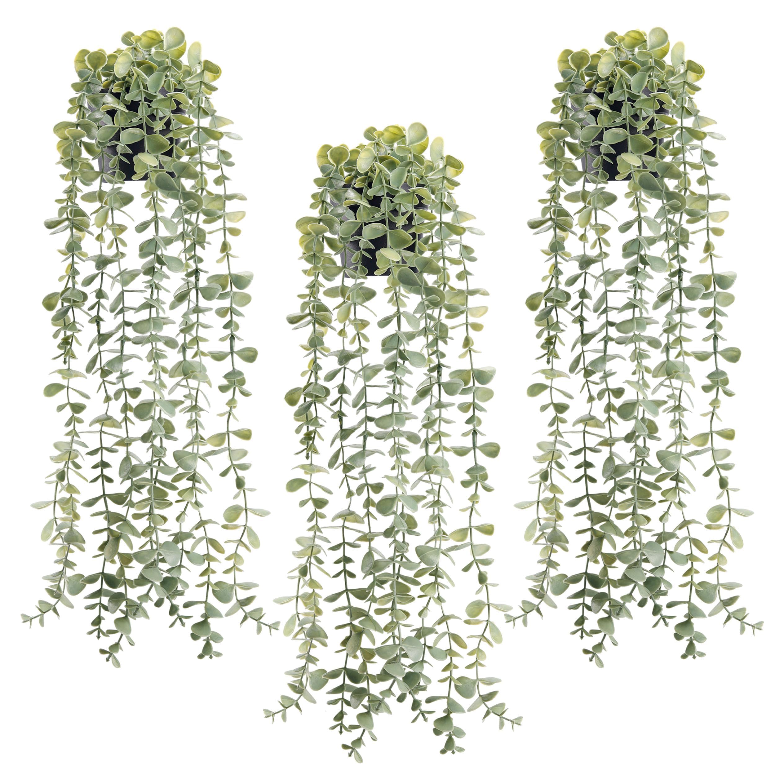 Der Rose3Pcs Fake Plants Hanging Artificial Decor Faux Potted Eucalyptus Plants for Boho Bathroom Home Wall Shelf Bookcase Decor Indoor