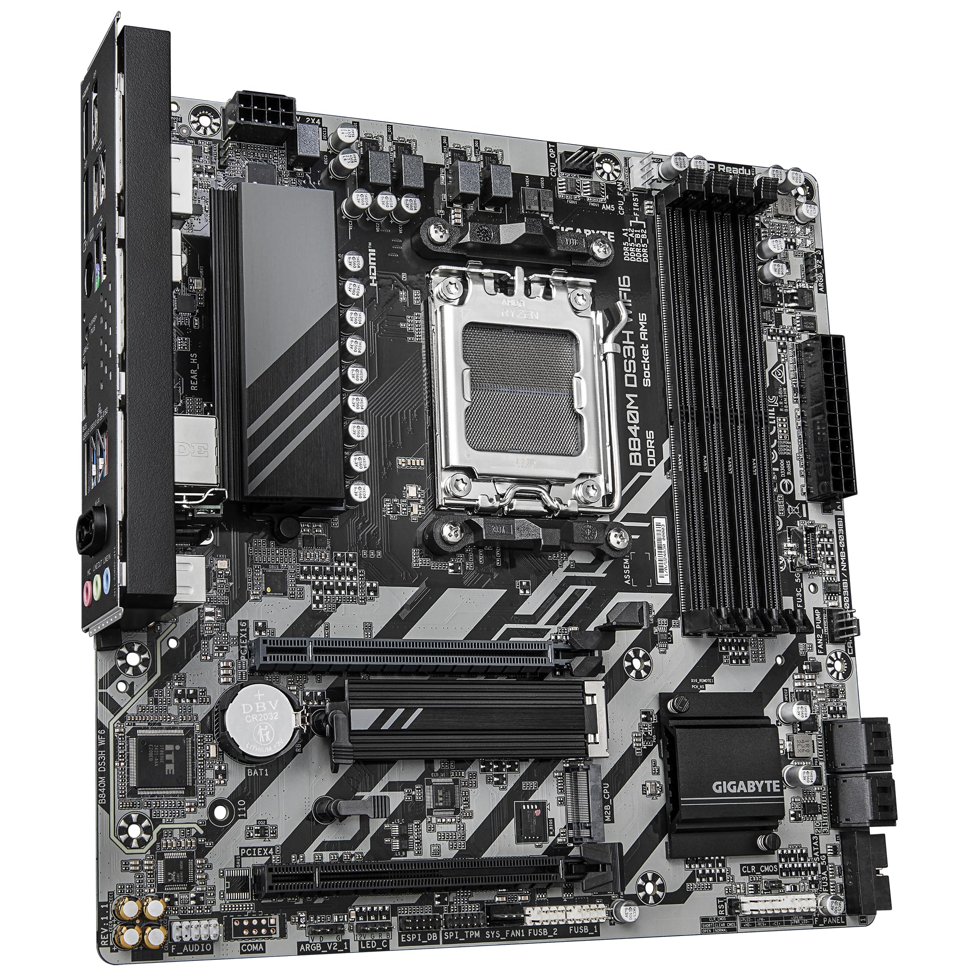 GIGABYTE B840M DS3H WIFI6 Scheda Madre – CPU AMD Ryzen 9000, VRM digitale 8+2+2 fasi, fino a 8200 MHz DDR5, 2 x M.2 PCIe 4.0, Wi-Fi 6, LAN 2,5 GbE, USB 3.2 Gen 1