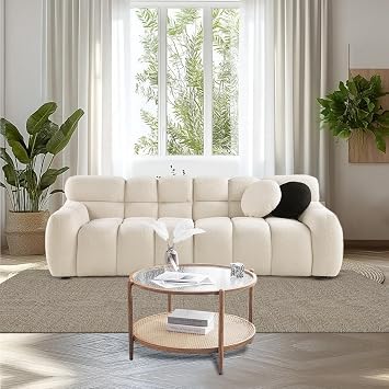 84" Modern Loveseat Sofa 3-Seats Couches for Living Room, Comfy Velvet Sofas with Large Seat Width & Depth, Medium Firm Sofa for Apartment Office, Beige