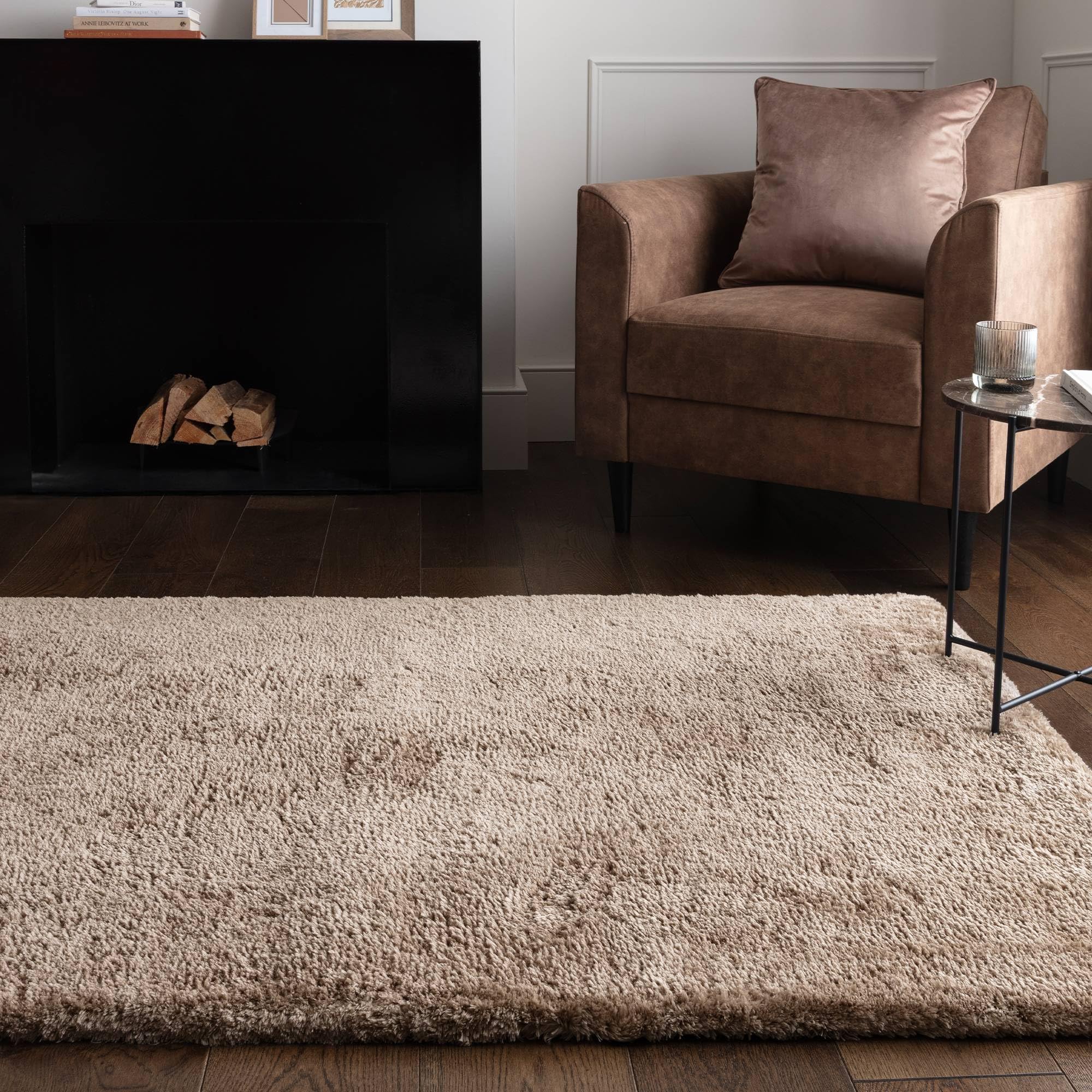 Lord of Rugs PureLux Shaggy Rug Ultra Soft Thick Shaggy Carpet for Living Room Bedroom Modern Warm Cosy Plush Hand Tufted Plain Area Rug Taupe, 200 x 290 cm (6'7"x9'6")