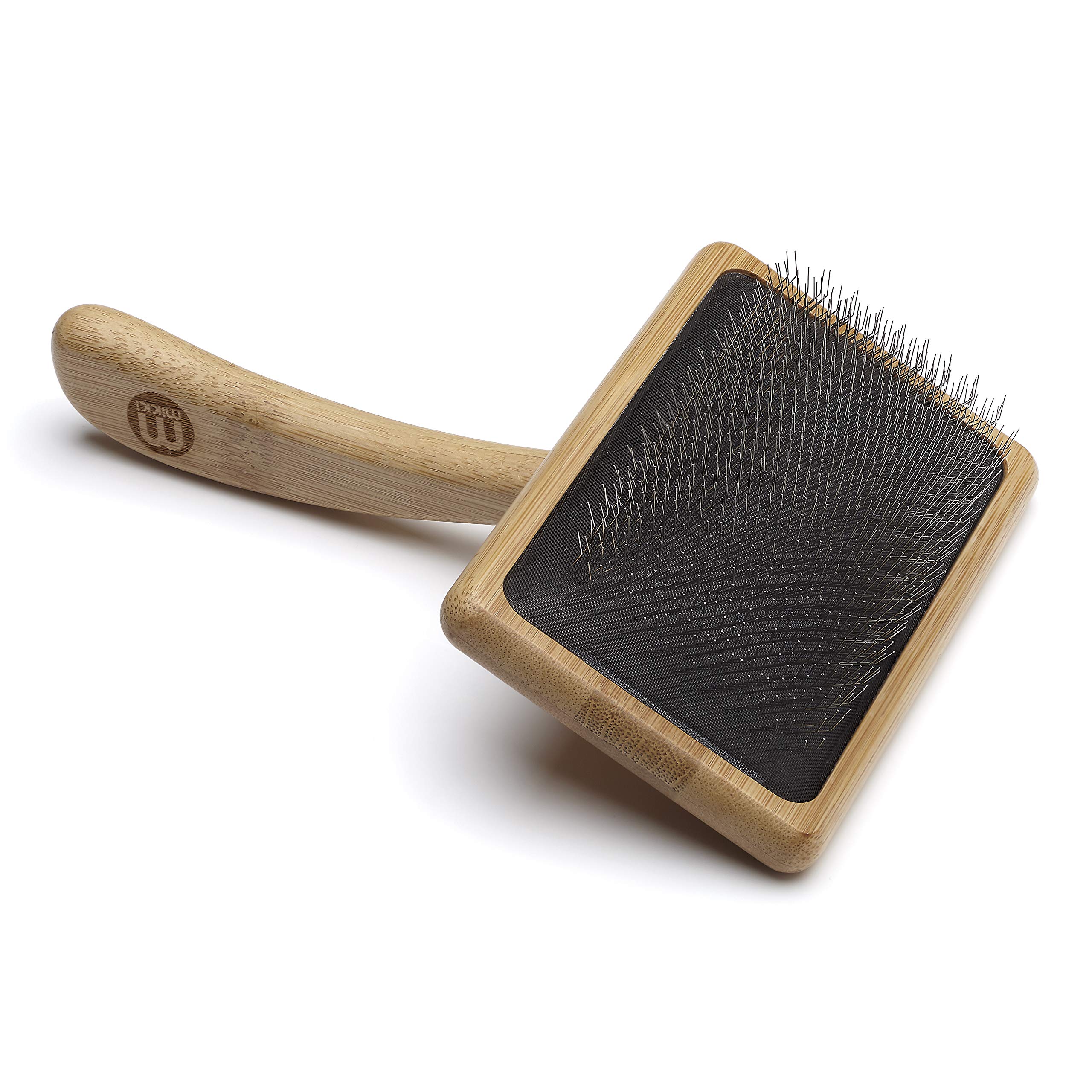 Mikki Bamboo Soft Pin Slicker Brush for Dog, Cat, Puppy, for Medium, Long and Curly Coats, Removes Knots, Tangles, Dead Hair, Handmade from Natural Bamboo, Large