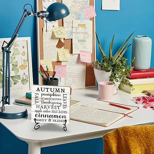 Miniatura 10 de Decoraciones de otoño para decoración del hogar, letrero de mesa de calabazas de otoño con texto en inglés "Fall For Jesus He Never Leaves",