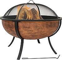 Sunnydaze 32-Inch Copper Fire Pit - Durable Wood-Burning Outdoor Bowl with Spark Screen, Grate & Poker for Backyard Patio