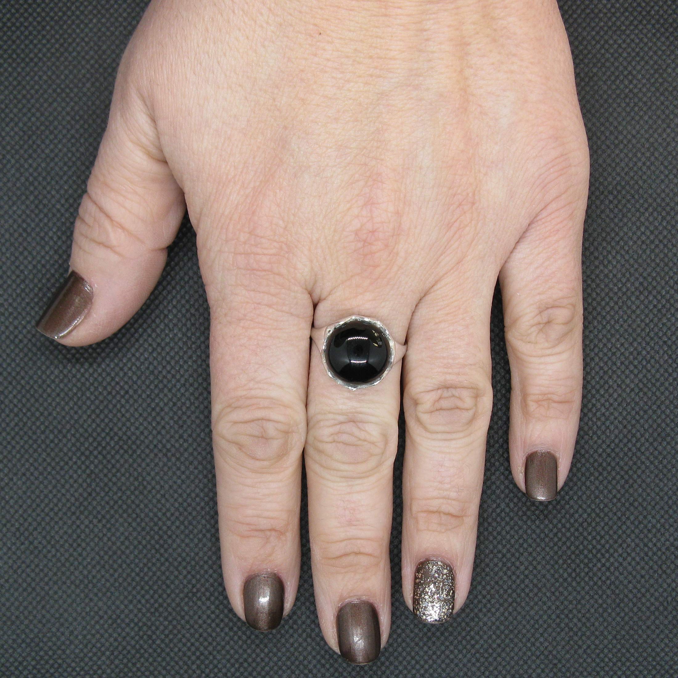 Anillo de Plata Esterlina Hecho a Mano Con Ónix Negro Genuino Sólido Estampado 925