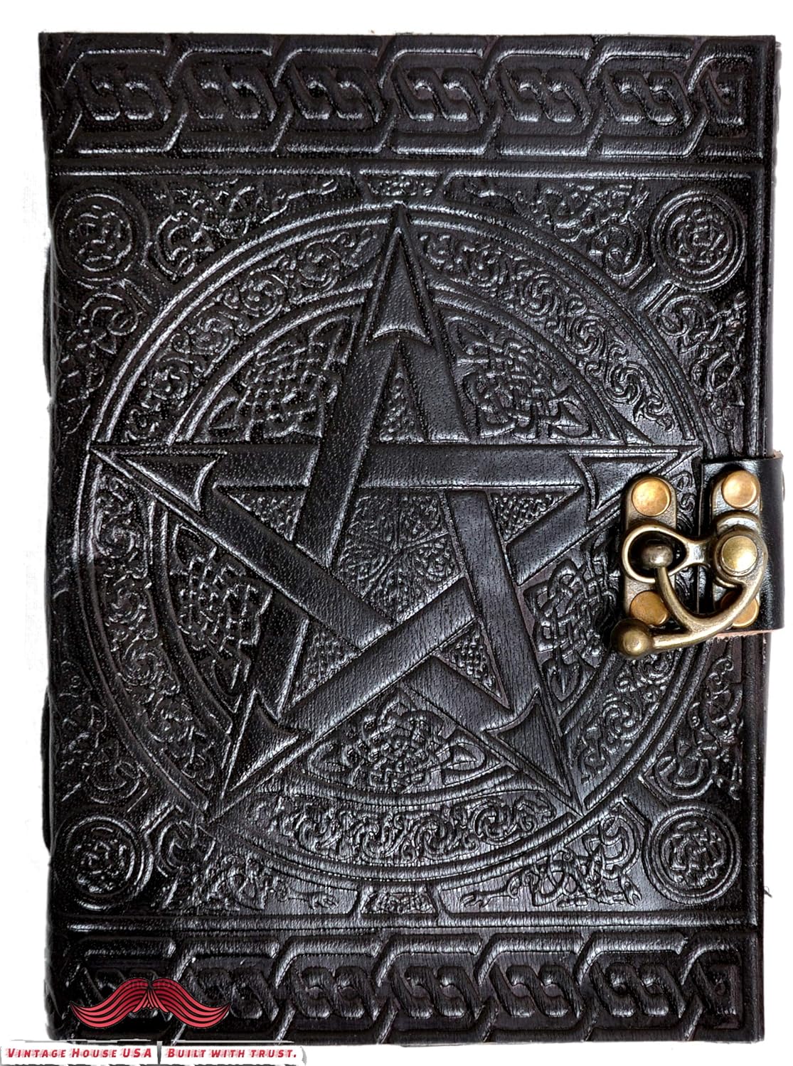 Grimoire Journal Branded Handmade Black Pentagram Embossed Leather Journal Pentacle Book of