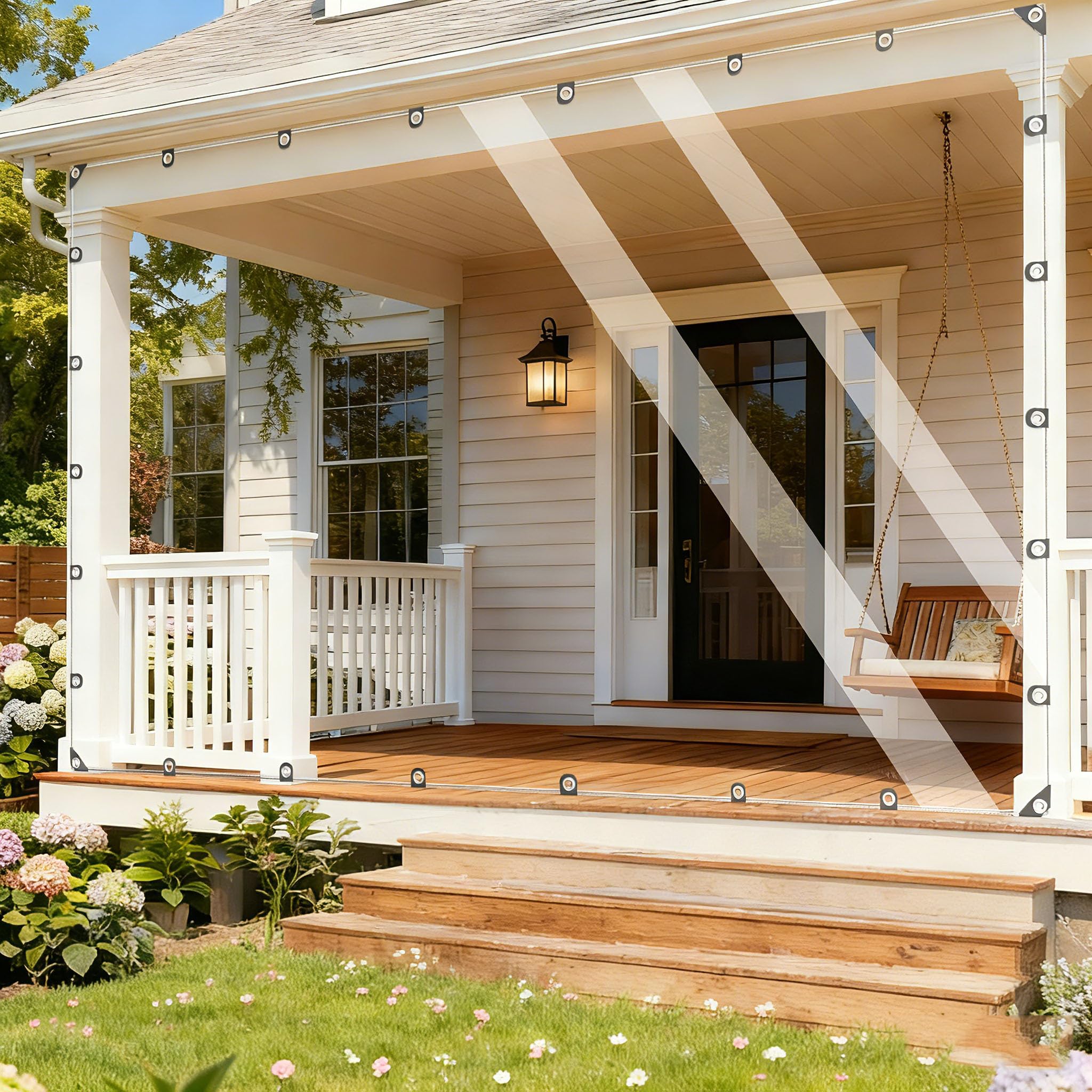 8’ x 16’ Clear Tarp, Clear Vinyl Tarp with Grommets, Heavy Duty Waterproof Transparent Plastic Tarpaulin Cover for Patio, Porch, Window, Outdoor