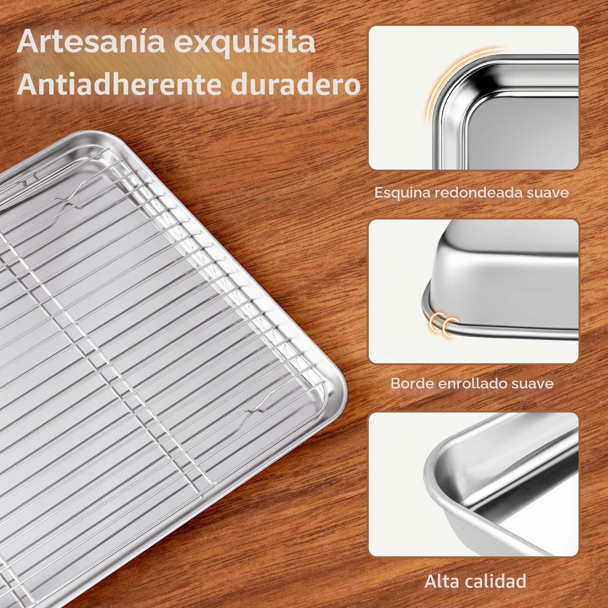 Juego de Bandeja para horno acero inoxidable con rejilla de enfriamiento 40.5x30.5x2.5cm