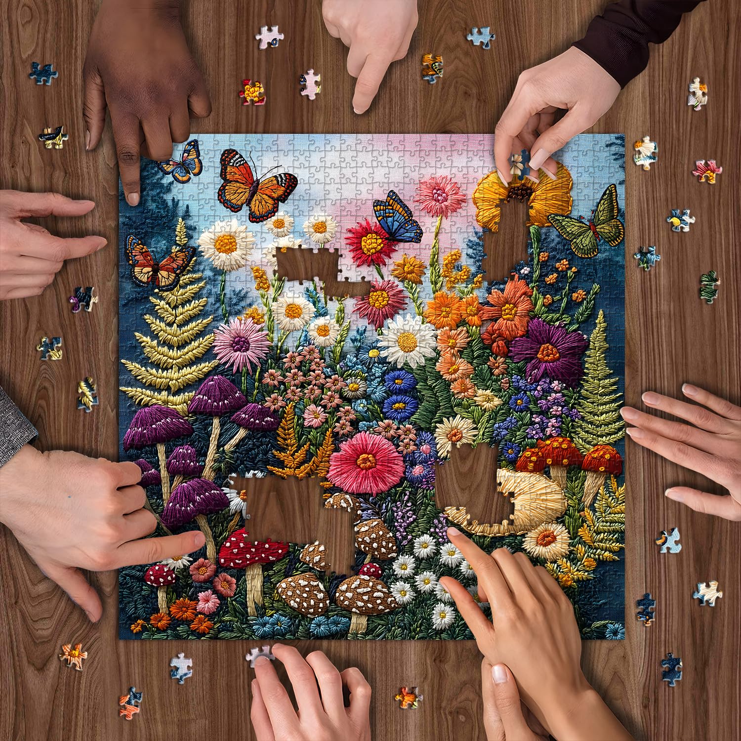 Mushroom Puzzles for Adults 1000 Pieces, PICKFORU Colorful Spring Flower Garden Jigsaw Puzzles Butterfly, Unique Impossible Embroidery Wildflower Plant Theme as Home Wall Decor - Image 8
