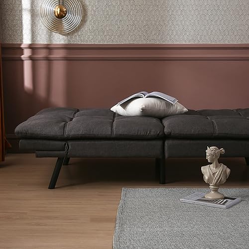 Miniatura 4 de Anwick Sofá cama de futón convertible de espuma viscoelástica, sofá cama futón de cuero, sofá cama plegable moderno con reposabrazos y respaldo