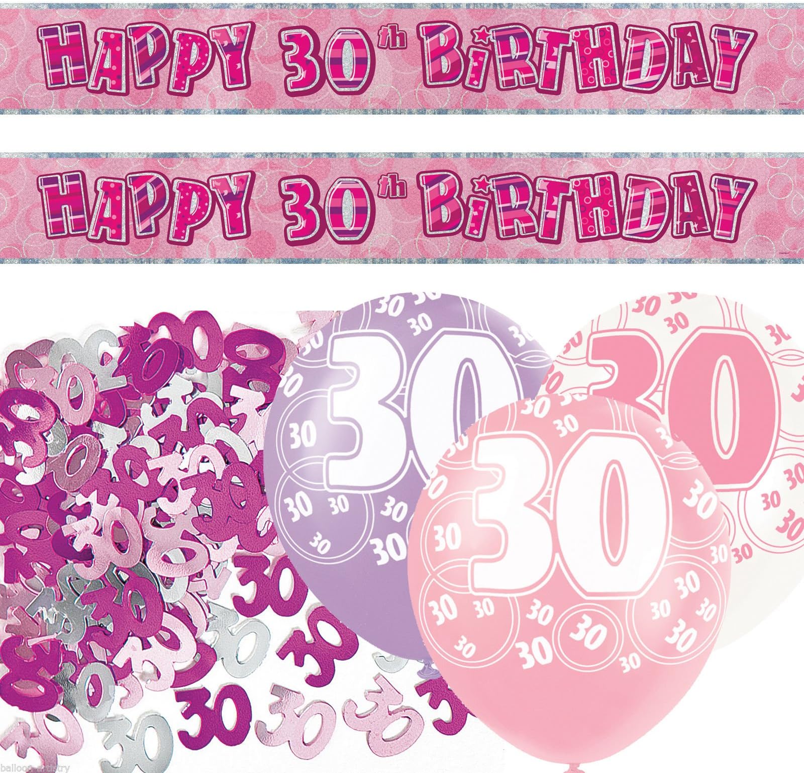 Unique BPWFA-4177 Glitz 30th Birthday Foil Banner Party Decoration Kit, Pink