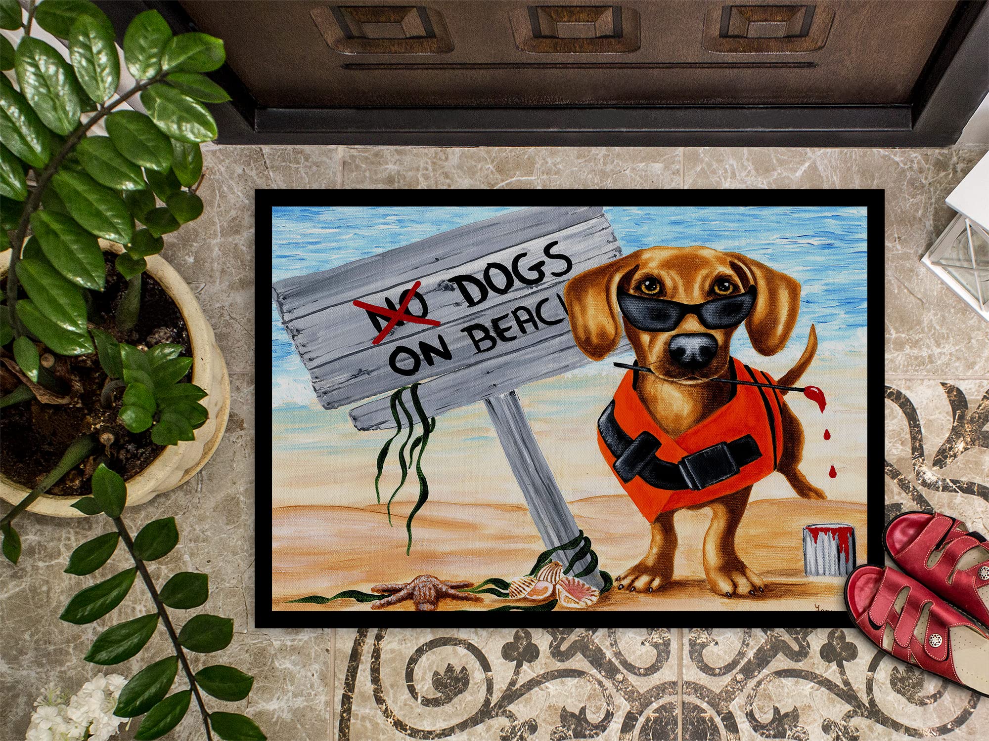 Caroline's Treasures AMB1341JMAT Porta Bassotto da Spiaggia per Cani Tappeto Interno o Tappetino di Benvenuto Esterno, Poliestere, Multicolore, 24"x36"