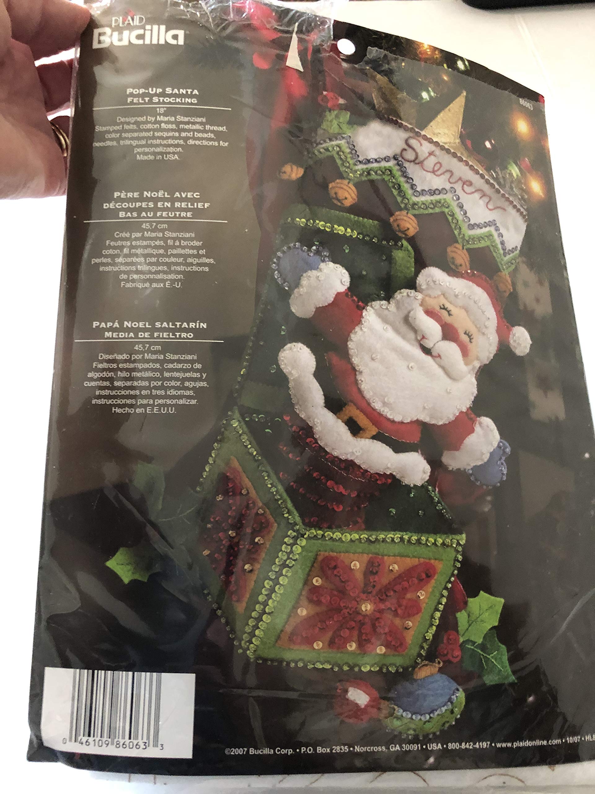 bucilla 18-inch christmas stocking felt appliqué kit, 86063 pop-up santa