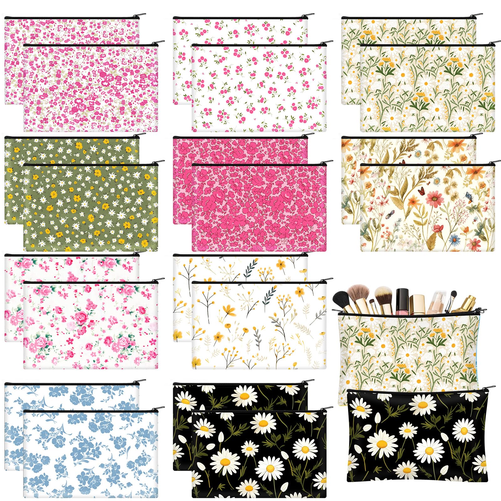 Eccliy 20-Piece Printed Cotton Canvas Makeup Bags with Zipper