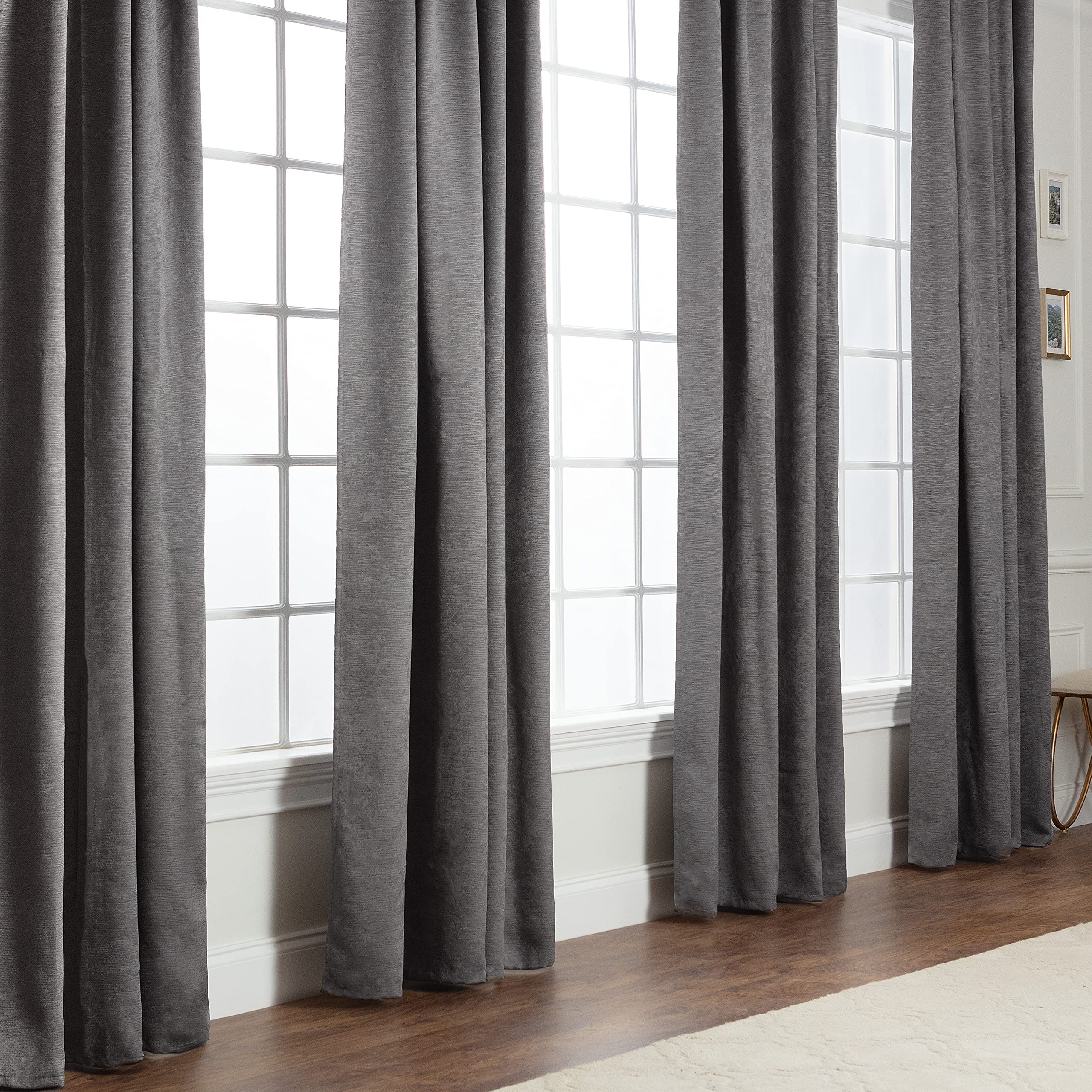 Chanasya 2-Panel Solid Embossed Elegant Textured Curtains for Windows Living Room Bedroom - Luxurious Partial Room Darkening Window Treatment Drapes for Privacy & Decor - 52 x 63 Inch Long - Dark Gray