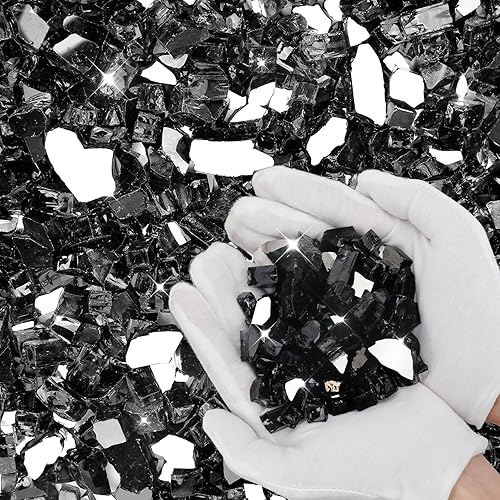 Miniatura 125 de Skyflame 4.53 kg de vidrio resistente al fuego, de 1.27 cm, de brillo intenso para paisajismo de chimenea, lugar para fogatas, Platino reflectante