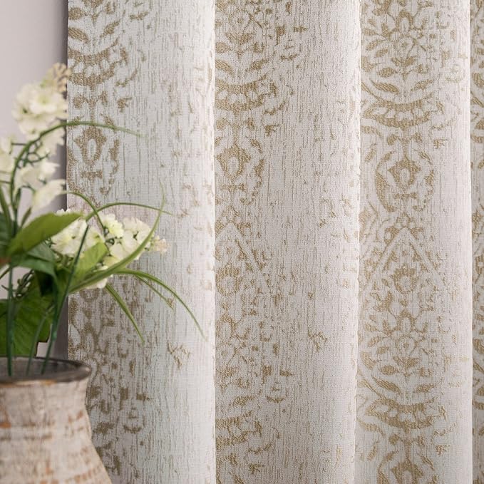 Mrs.Naturall Taupe 52x45 Inches Long Damask Pattern Curtains for Living Room