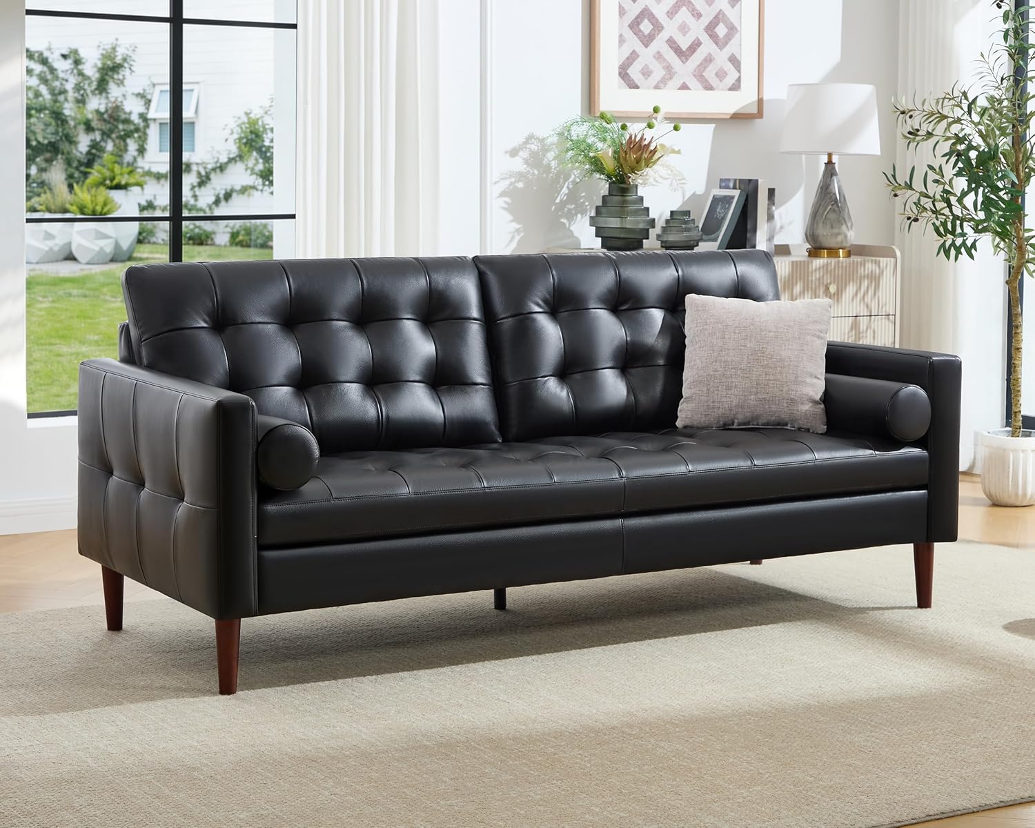 AMERLIFE Leather Sofa, Mid Century Modern Genuine Leather