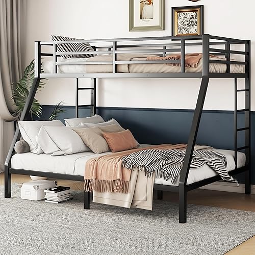 Literas Twin XL sobre Queen para Adultos, Literas Resistentes para Adultos, Litera de Metal Twin sobre Queen con 2 Escaleras, Litera Queen, Sin