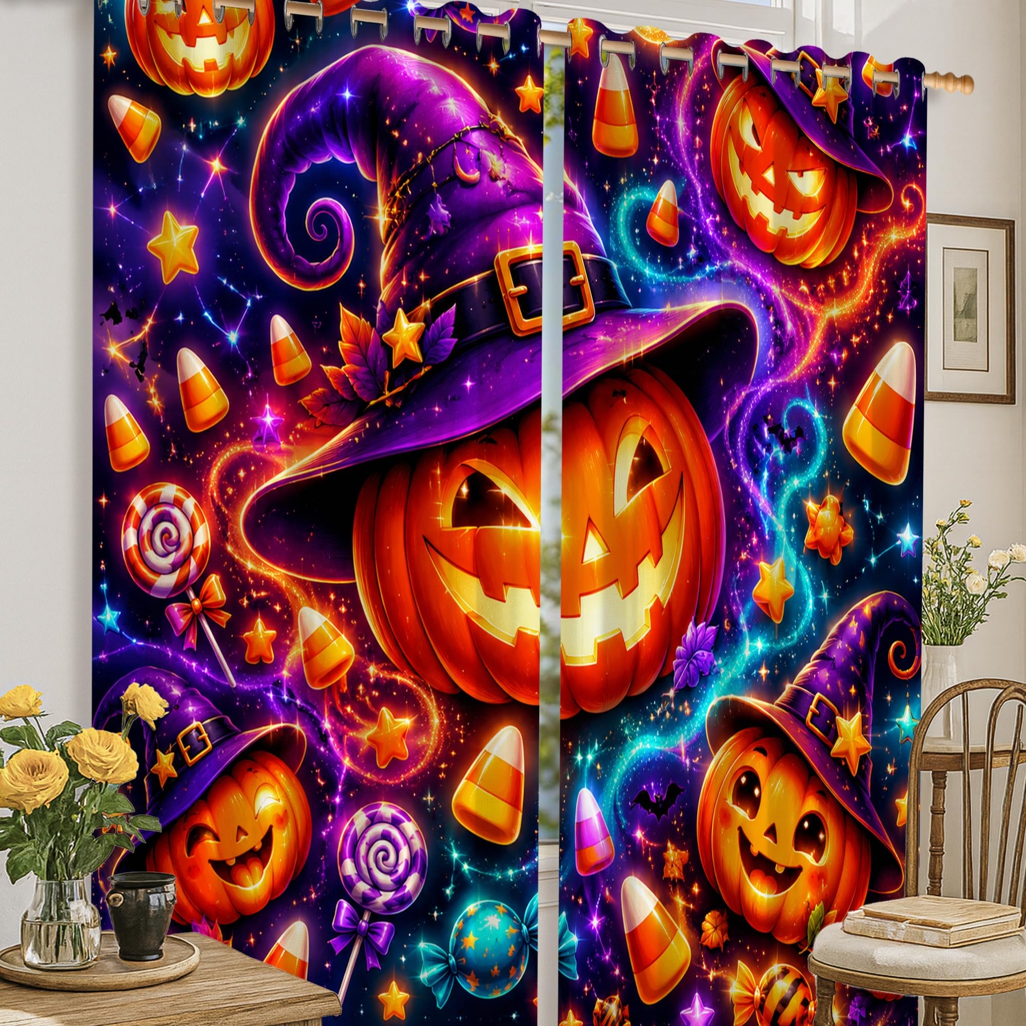 Rideaux occultants de chambre orange 132x160 pour une déco automnale chaleureuse
