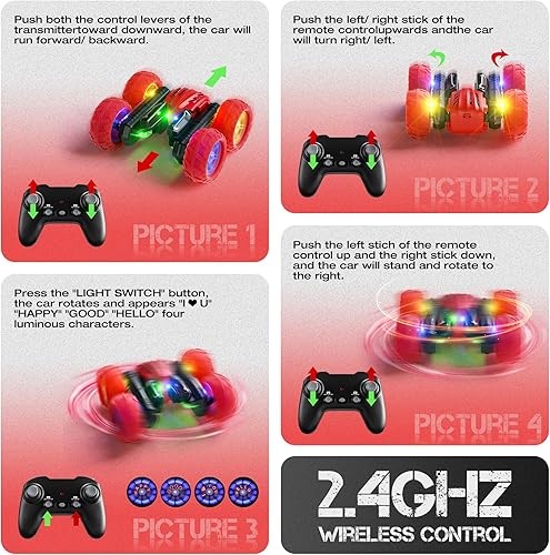 Miniatura 8 de 82.4 F Coche de control remoto, auto de carreras RC giratorio de 360 con luz para la rueda de los faros, rollo de doble cara de 2.4Ghz 4WD Rock
