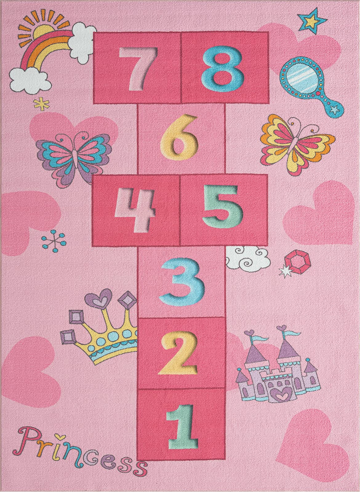 the carpet Happy Life - Tappeto da gioco per bambini, lavabile, con numeri, 140 x 200 cm, colore: Rosa