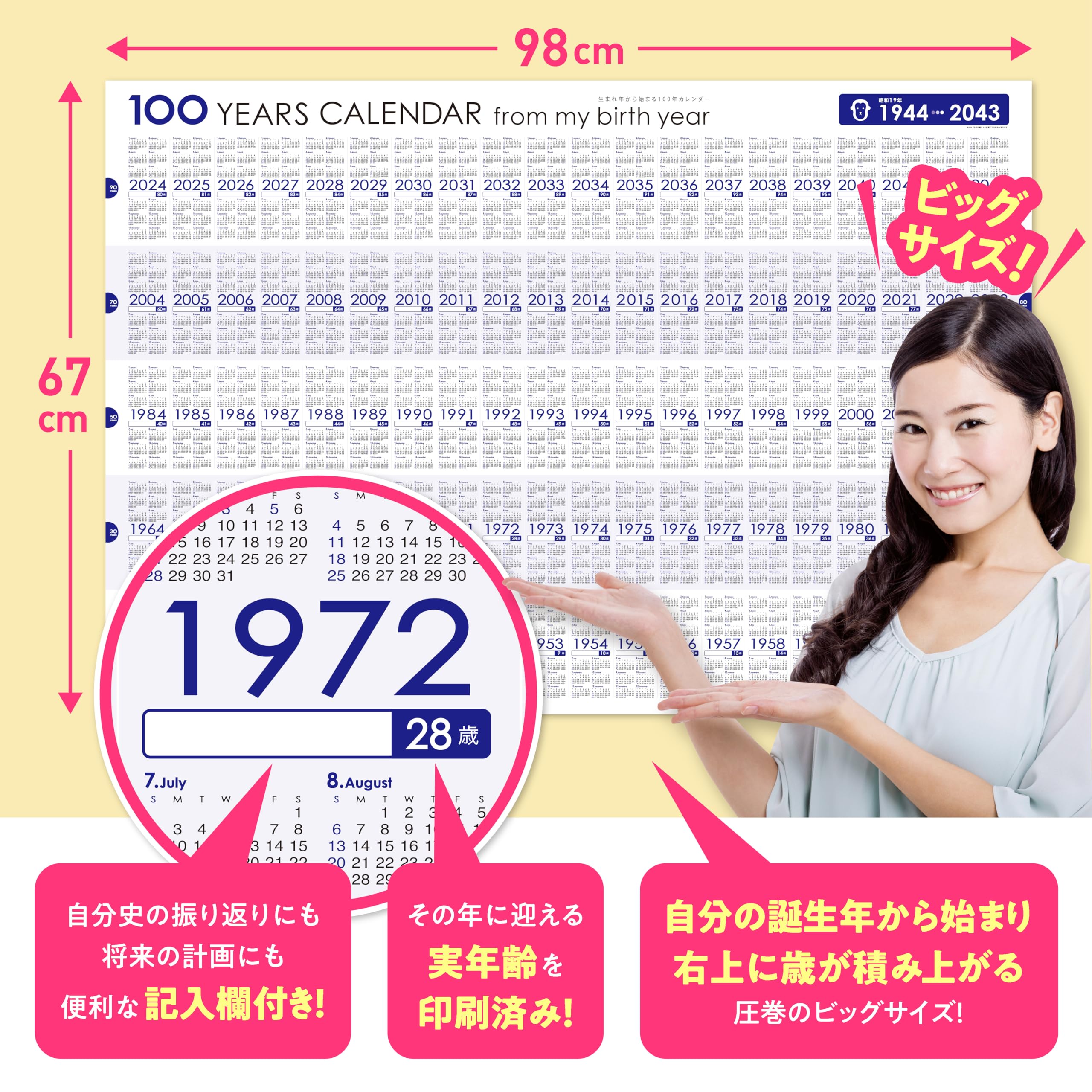Amazon | 生まれ年から始まる100年カレンダーシリーズ 1944年生まれ用