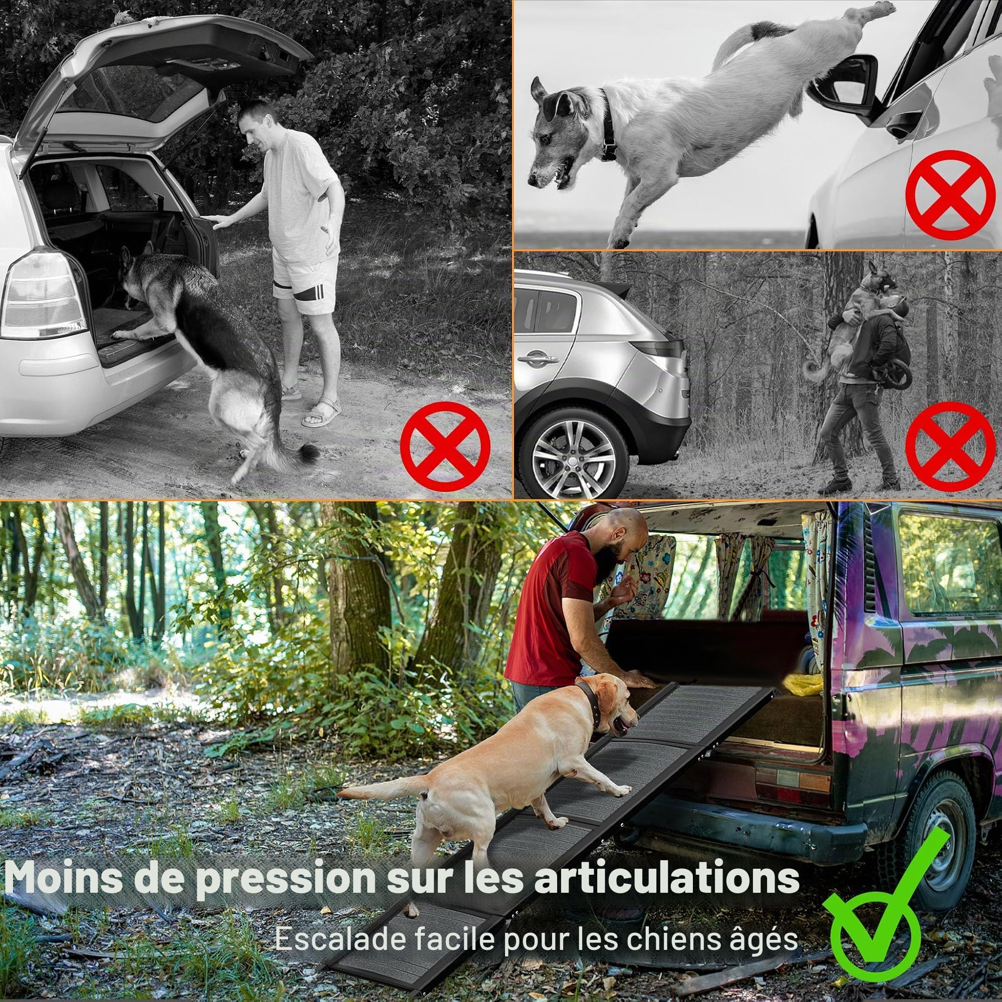 Rampe pliable pour chien en aluminium 157 x 43 cm antidérapante jusqu'à 110 kg pour voitures et SUV