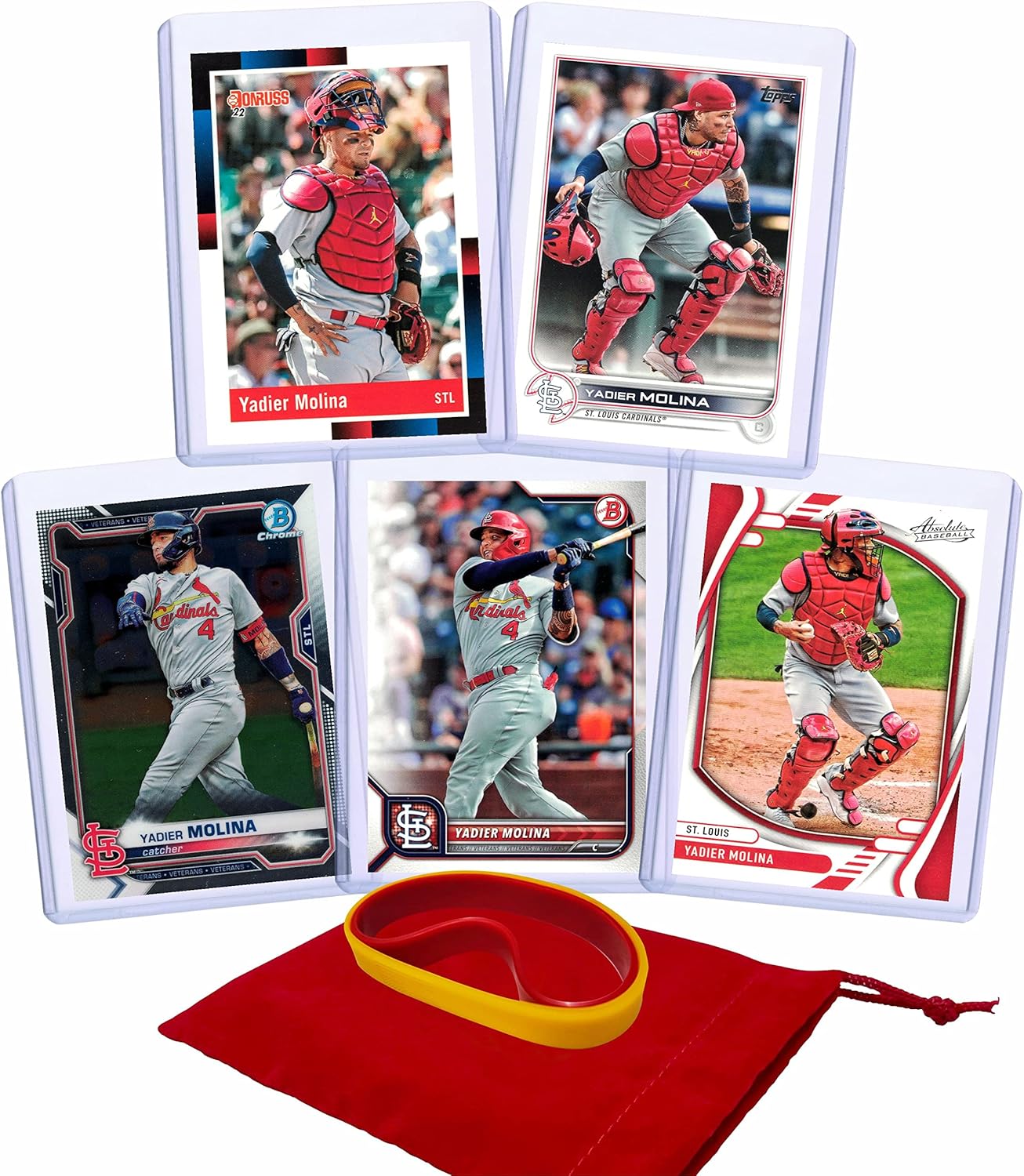 Yadier Molina Baseball Cards (5) Assorted St. Louis Cardinals Trading Card and Wristbands Gift Bundle