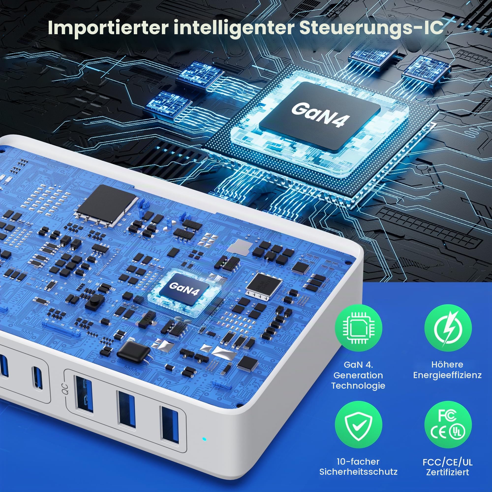 300W USB C Ladegerät Mehrfach, 8 Ports Schnellladegerät Ladestation Mit 5 USB-C und 3 USB-A Charger PD PPS 100W Netzteil für Laptop, MacBook, iPad, iPhone 16/15/14...Sumsung usw-Weiß