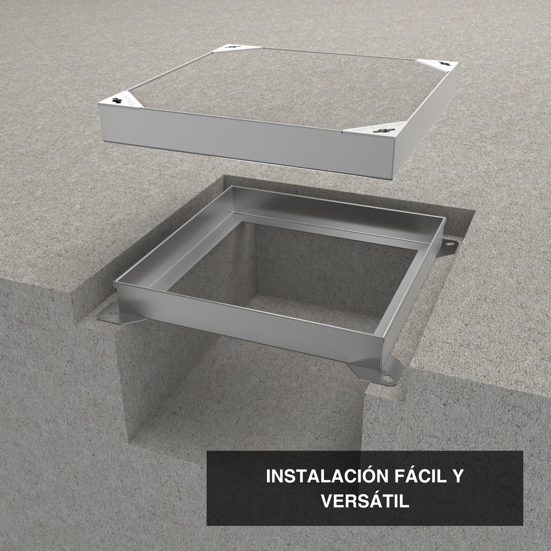 Tapa Invisible para Alcantarillado EASY con Marco de Acero Galvanizado | H50 mm | Uso Residencial y Viviendas | Empotrable y Pavimentable | Soporta hasta 300 kg - Carga Peatonal | 40x40 cm