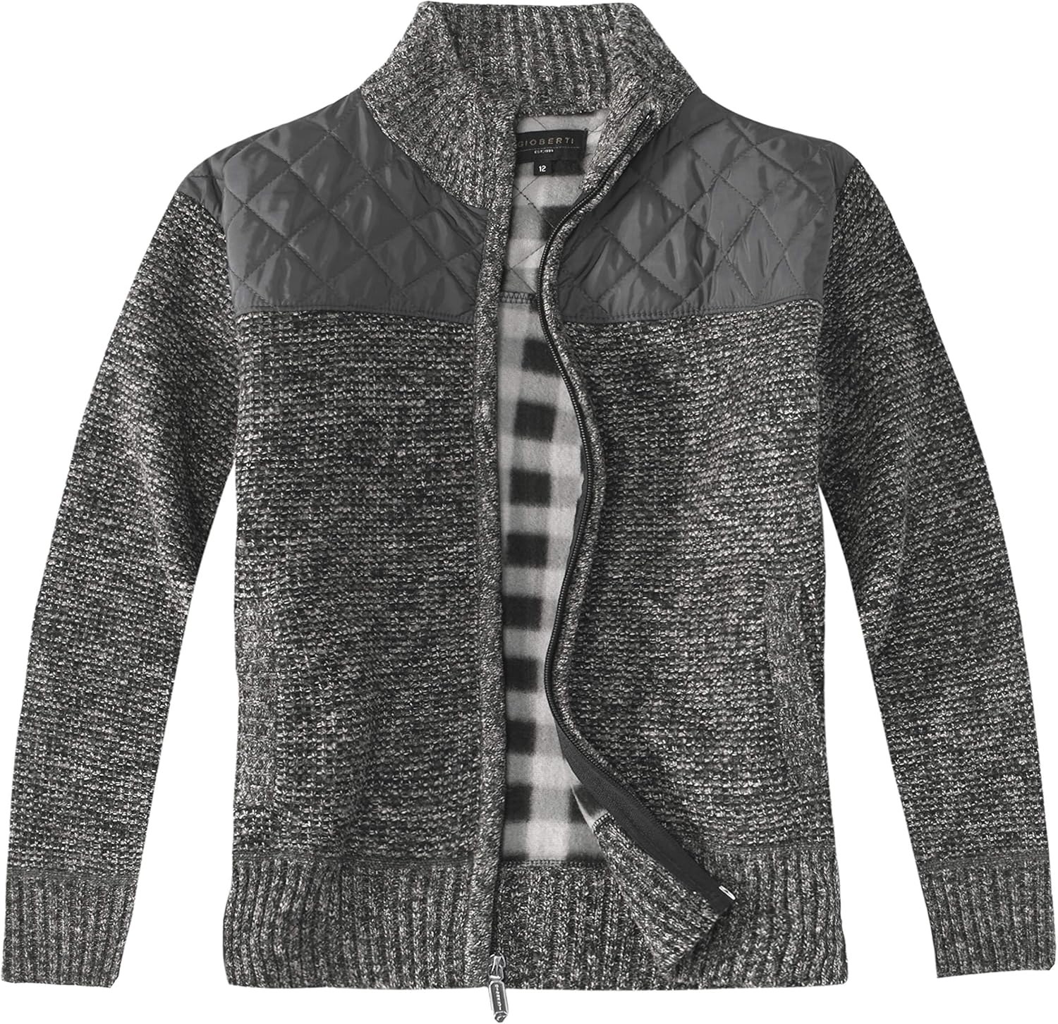 Gioberti Boy's Knitted Full Zip Cardigan Sweater with Soft Brushed Flannel Lining - Image 2