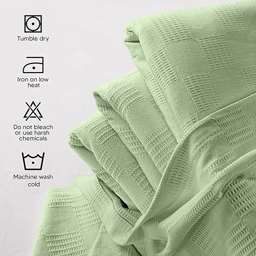 Miniatura 5 de Utopia Bedding - Manta térmica ligera de 100% algodón, 350 gm, suave y transpirable, para todas las estaciones, 90 x 72 pulgadas, individual, verde