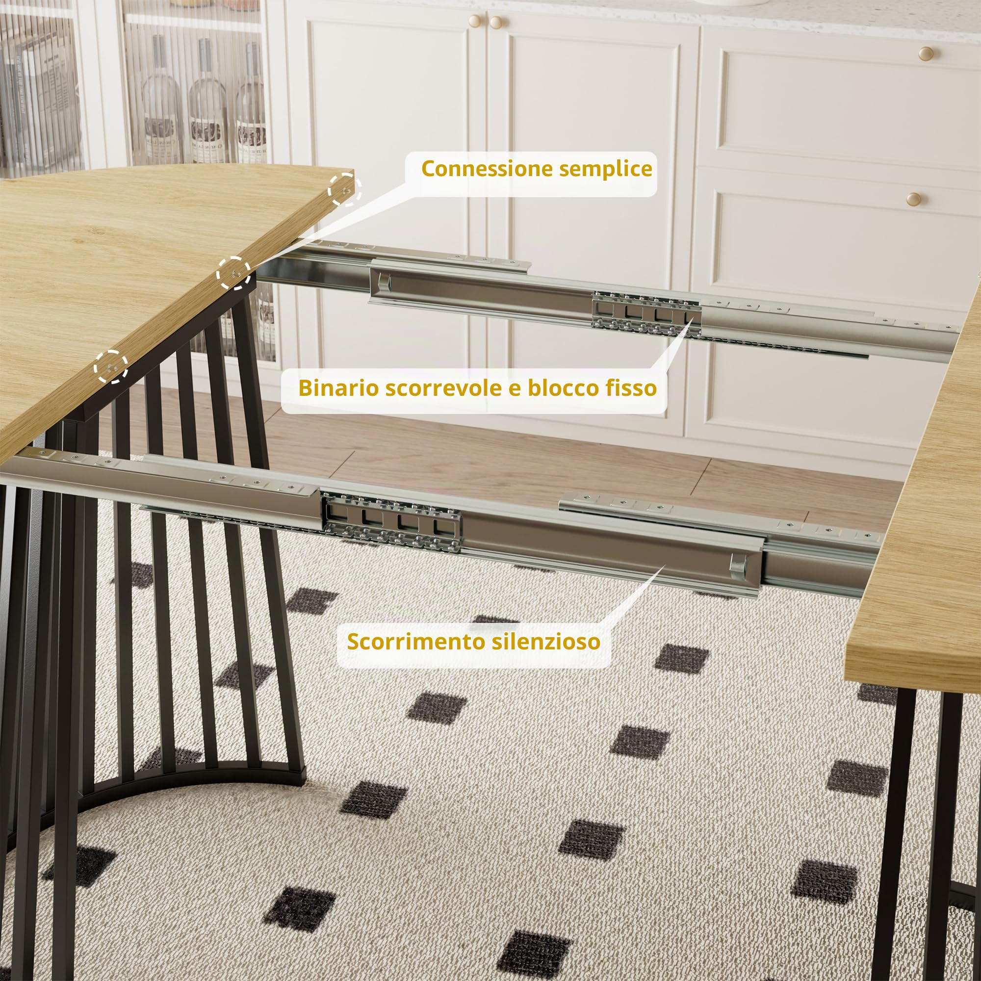 Tavolo Allungabile Ovale,Tavolo da Pranzo Rotondo Allungabile Adatto per 4-8 Persone,Tavolo da Pranzo Rotondo in Legno con Gambe in Metallo per Cucina o Soggiorno,100-180x100x75CM,Spedito in 2 Pacchi
