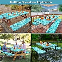Vista 215 de Play Tailor - Mantel para mesa de pícnic con cubiertas para bancas, impermeable y a prueba de viento con bolsa de cordón, ajustable a mesas y bancas