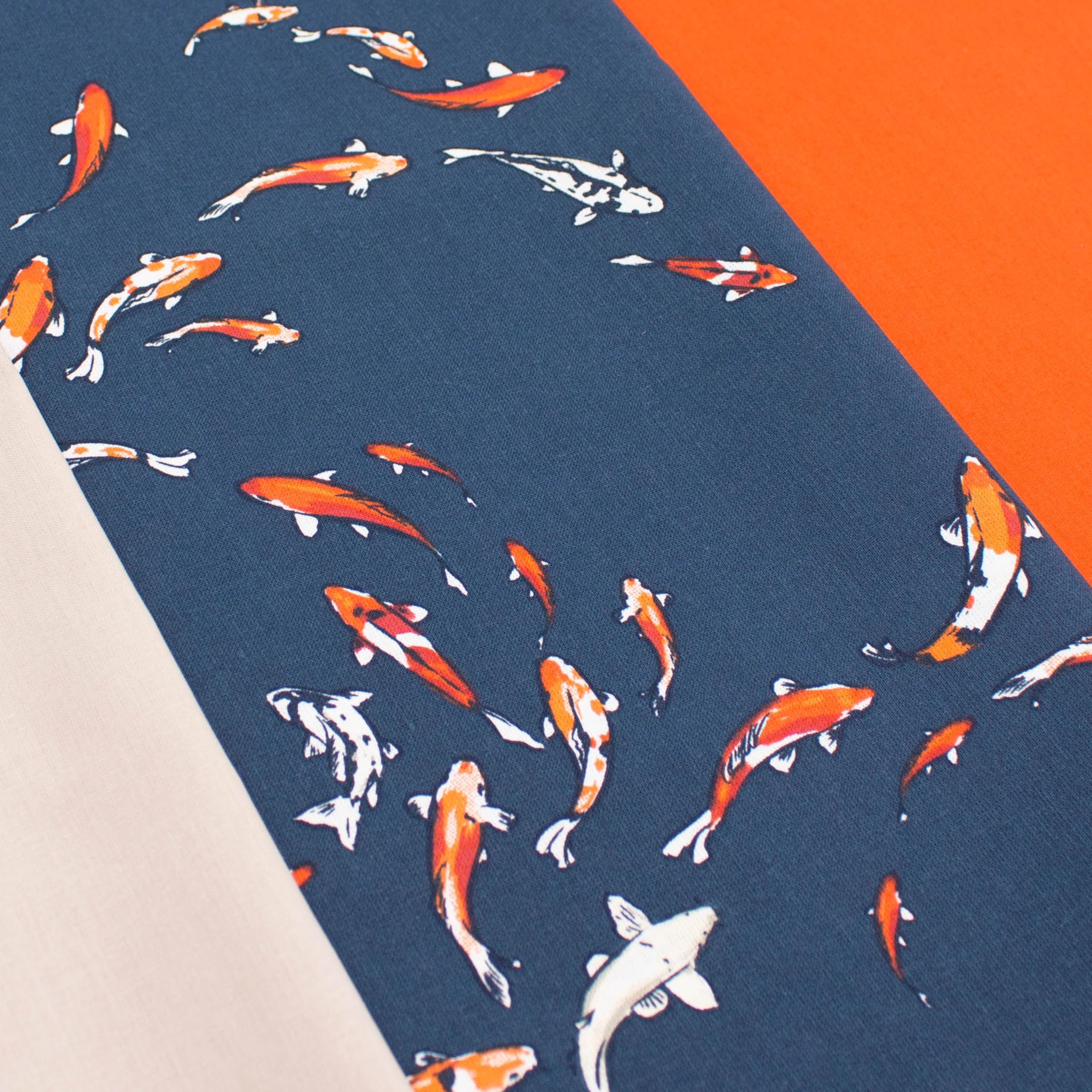 VmG-Store 1.5 m Cotton Fabric Set Design Fabric + 2 x Plain Colour Coordinated 100% Cotton Material Selection (Koi Fish Set63) - Image 2