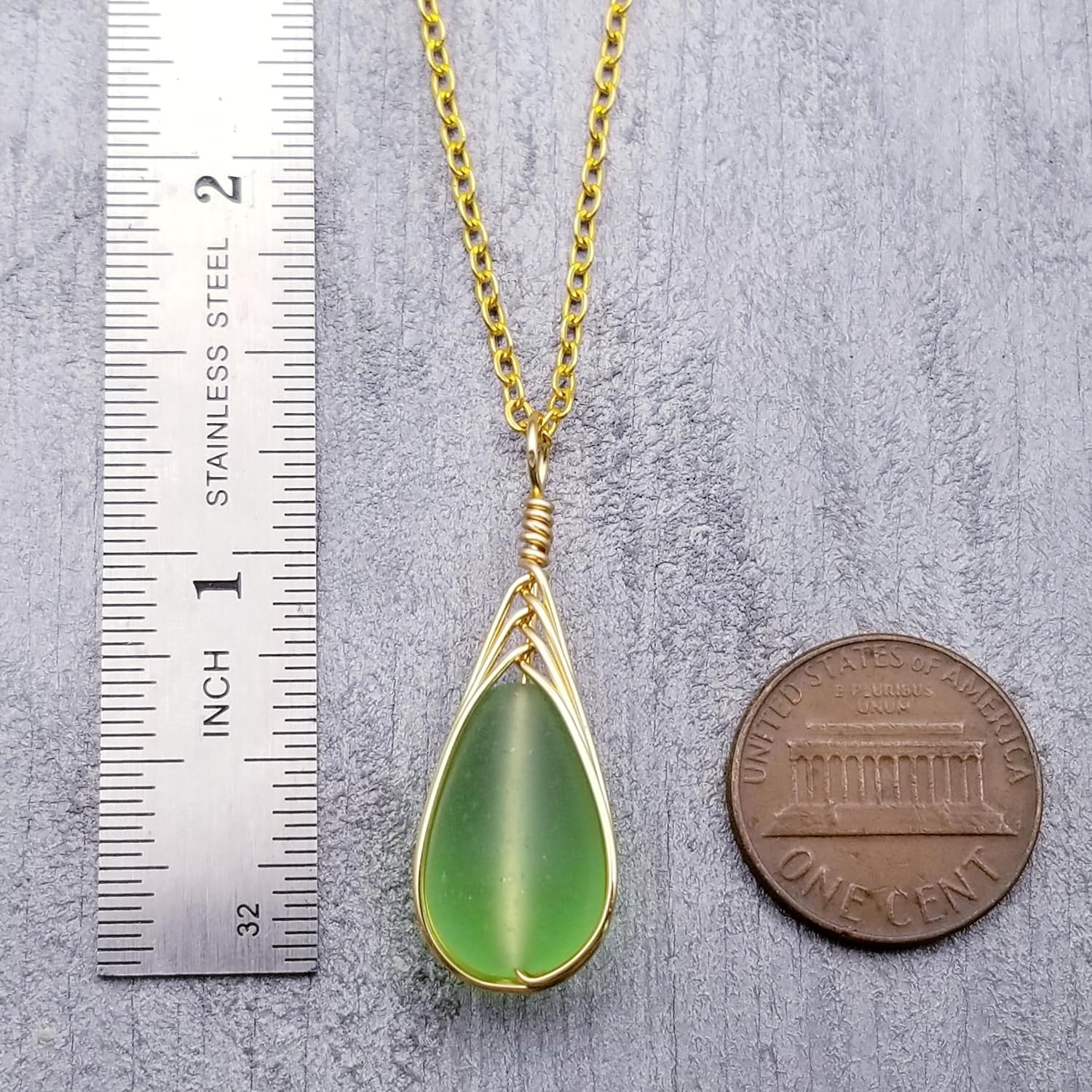 Handmade Sea Glass Necklace, Hawaiian Jewelry For Women, Gold Wire Braided Teardrop Necklace, Beach Jewelry, Birthday Gift For Women