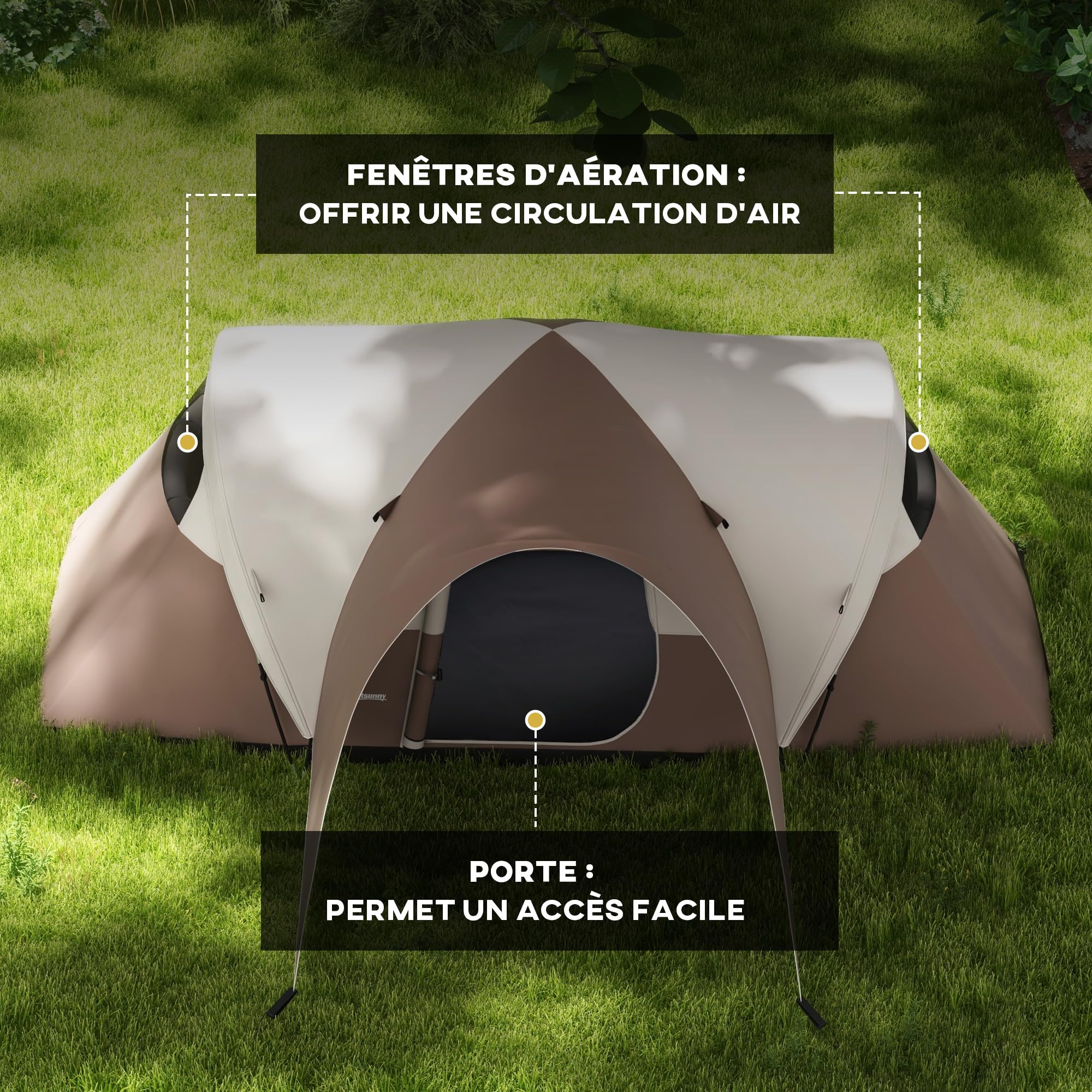 Outsunny Tente de Camping familiale 7 Personnes 550L x 300l x 198H cm | Étanche, Ventilée, Sac de Transport