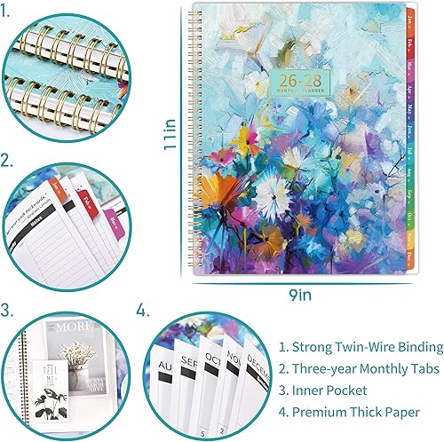 Miniatura 5 de Agenda mensual 2026-2028, planificador de 3 años 2026-2028, enero 2026 - diciembre 2028, 2026 con 36 pestañas mensuales, páginas de notas, bolsillo