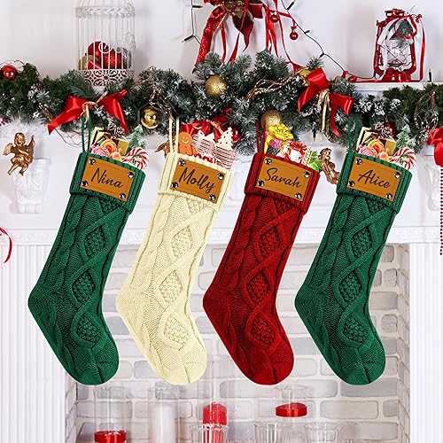 Miniatura 10 de Medias de Navidad personalizadas con nombre, calcetín de Navidad de 18 pulgadas con ciervo, Papá Noel, muñeco de nieve, regalos de decoración de