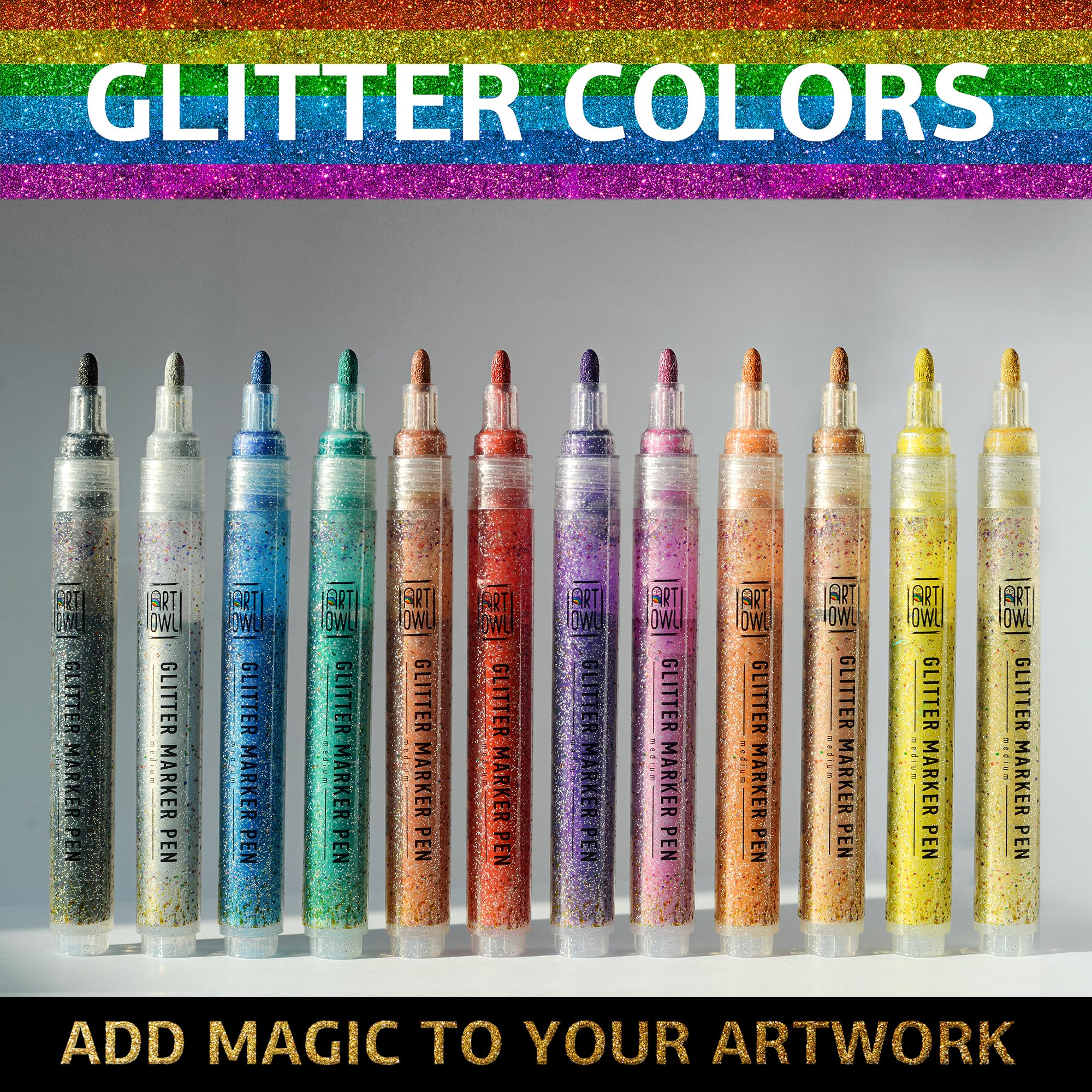 Rotuladores de pintura acrílica con purpurina, bolígrafos medianos para pintura de roca, piedra, cerámica, vidrio, madera, tela, fabricación de tarjetas, lienzo, manualidades, juego de 12