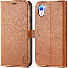 TUCCH Cover per iPhone XR, Custodia [Blocco RFID] Portafoglio Pelle Sintetica Antiurto TPU, Pieghevole Cavalletto Slot per Schede Protezione per iPhone XR (6,1") - Marrone Chiaro Testurizzato