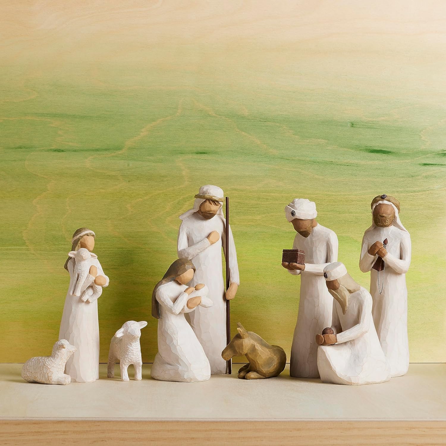 Willow Tree Nativity Starter Figures Plus Three Wisemen, juego de 9 piezas esculpidas a mano
