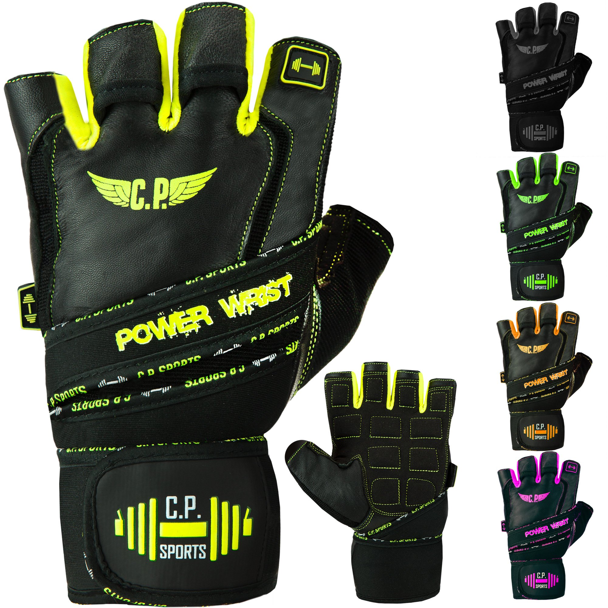 C.P. Sports Power Wrist Handschuhe Training krücken Polster Handschuhe Fitness Damen trainingshandschuhe Herren Kraftsport Gym Gloves ruderhandschuhe Handschuhe krafttraining Herren Gr. L, neon-gelb Sport & Freizeit