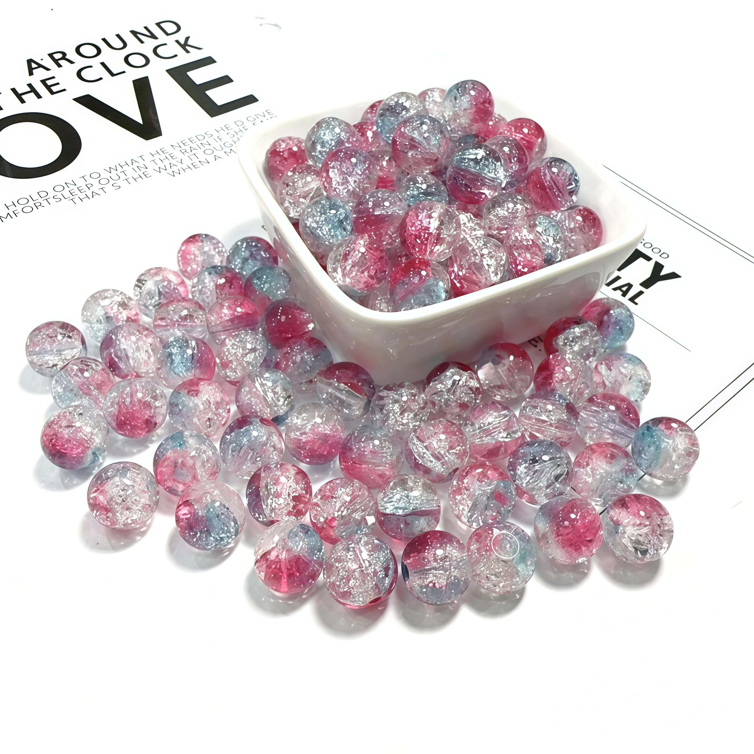 100Pcs 10mm Crackle Glass Beads with 2mm Hole - Smooth Round Beads for Bracelet Making, Jewellery Crafting Supplies for Necklaces, Earrings DIY (Red Blue)