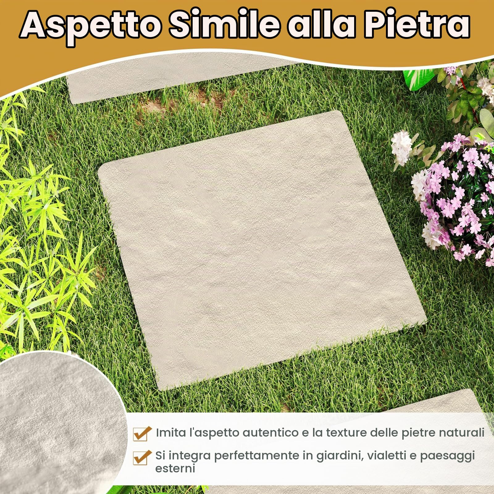 RELAX4LIFE 8 Pezzi di Pietre da Passo 39,5 x 39,5 cm, Tappeti Decorativi da Esterno con Picchetti, Blocchi di Paesaggio in PP per Giardino, Cortile, Sentiero, Passeggiata