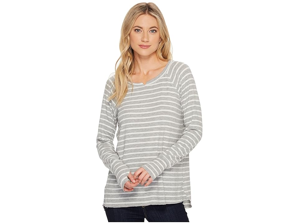 

Michael Stars Super Soft Madison Long Sleeve Notch Neck with Thumbholes (Heather Grey/Chalk) Women's Clothing