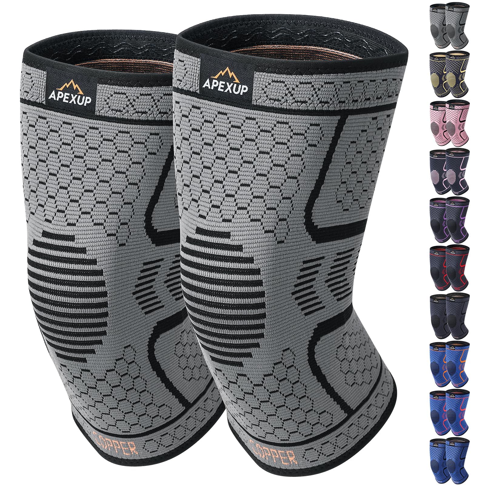 APEXUP Compression Knee Brace for Women, Copper Compression Sleeve for Knee Support, Arthritis Pain Relief, Meniscus Tear, ACL, Running