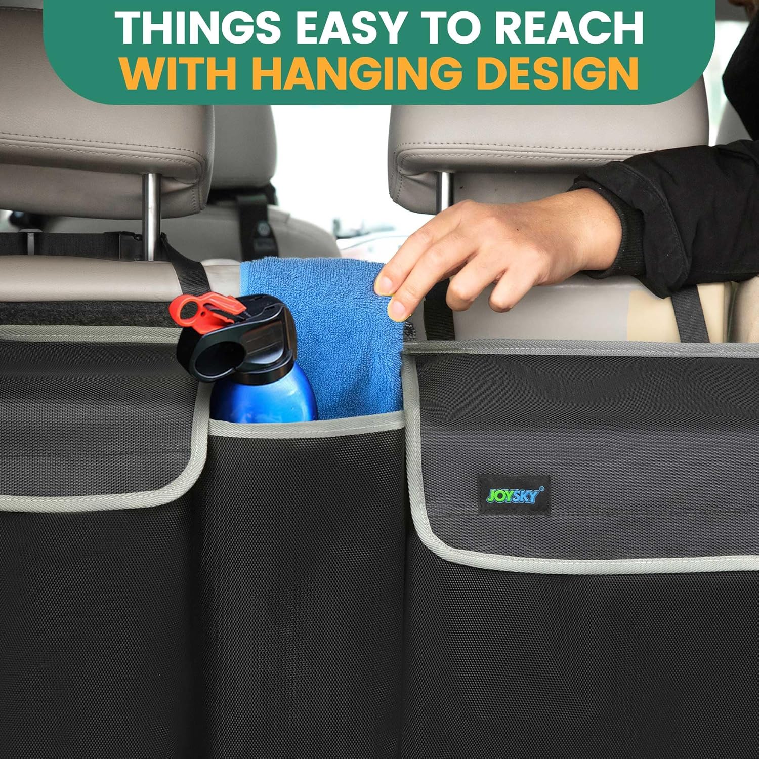 JOYSKY Trunk Organizer and Car Seat Protectors 2 Pack, Space-saving Hanging Car Organizer, Large Seat Cover Protectors, Road TripAccessories